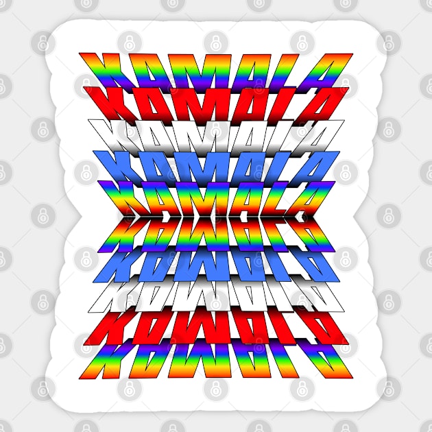 KAMALA in Red White Blue and Rainbow repeating reflecting letters Sticker by Luxinda